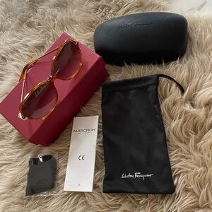 Salvatore Ferragamo Brown Tortoise Oval Rhinestone Bow gold NIB